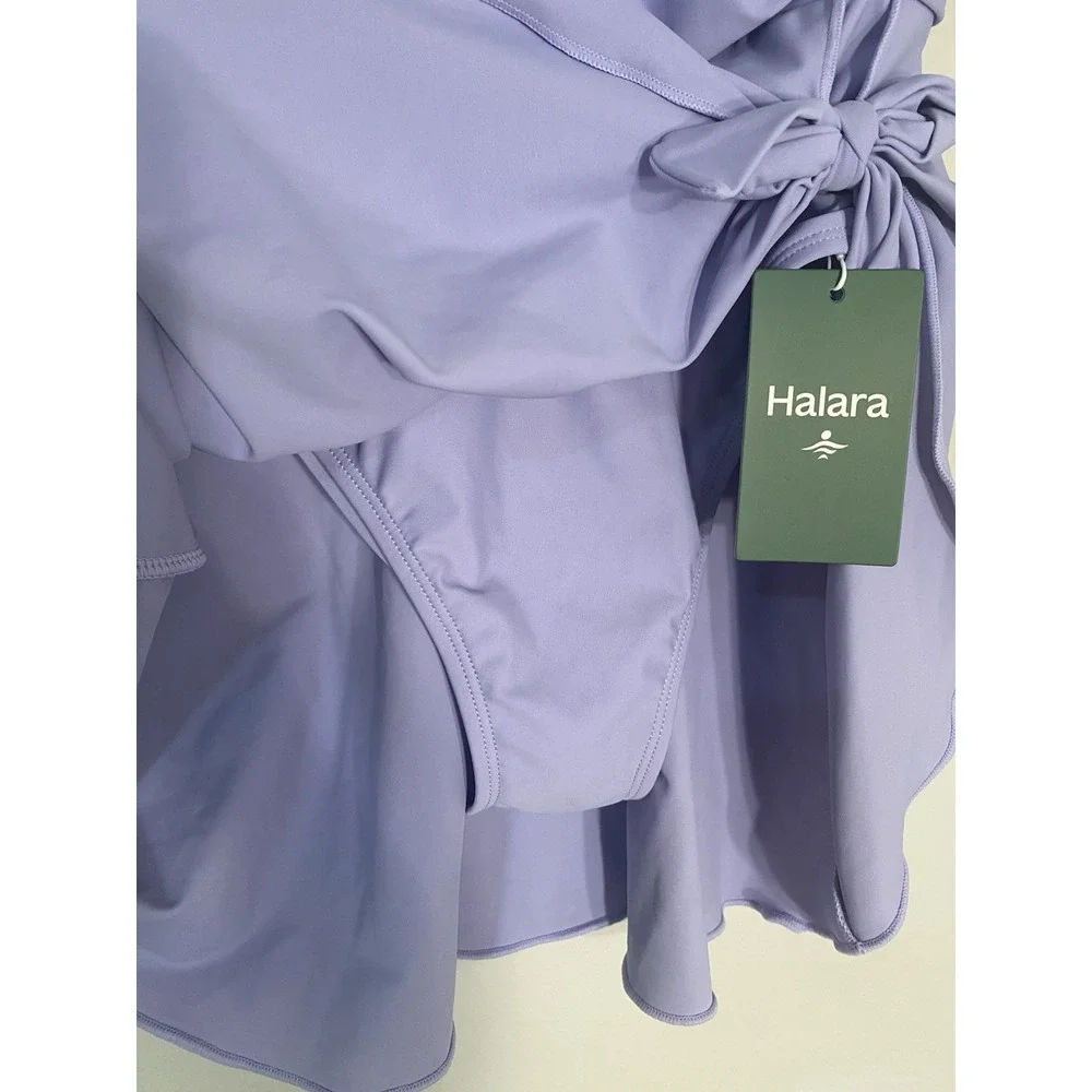 NWT Halara V Neck Ruched Asymmetric Tie 2-in-1 Tummy Control 1PC Swimsuit Large‎